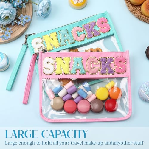 2 Pack Chenille Letter Clear Pouch - Waterproof Toiletry & Snack Bag