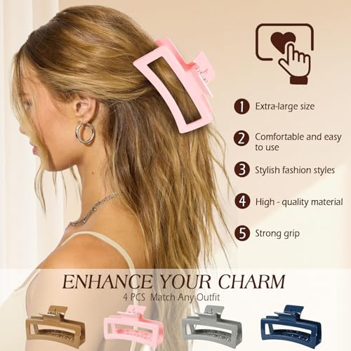 Glaudmeiss Blue & Pink 5 Inch Extra Large Claw Clips for Thick Hair