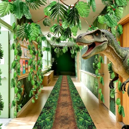 Dinosaur Jungle Runner Rug 42x118 Inches - Washable Carpet for Parties