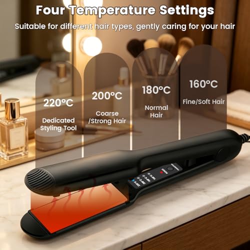 Ariie 1.6 Inch 2-in-1 Titanium Ceramic Hair Straightener & Curler, Dual Voltage