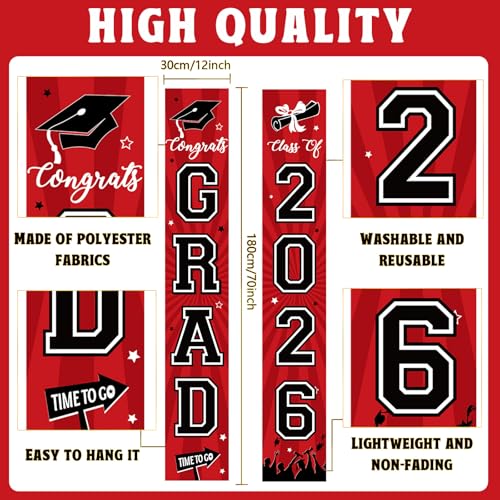 Class of 2026 Graduation Banner - Red & Black Porch Sign Decor