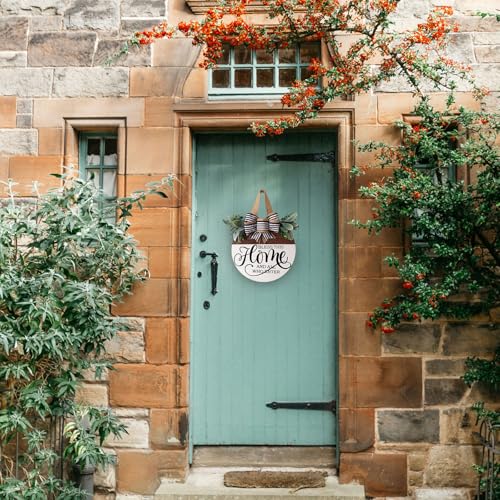 Welcome Sign for Front Door | Floral Wooden Wreath Decor