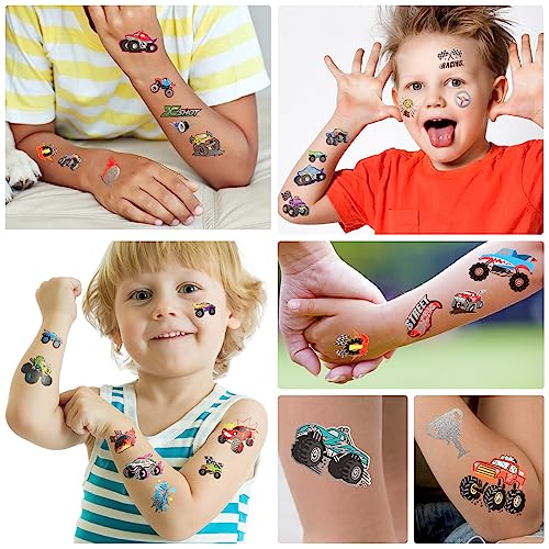 Gabizafia 75 Pcs Toddler Tattoos Hot Car Wheels Monster Truck Party Favors (Car Truck Tattoo) - 4 Sheets, 21x15cm