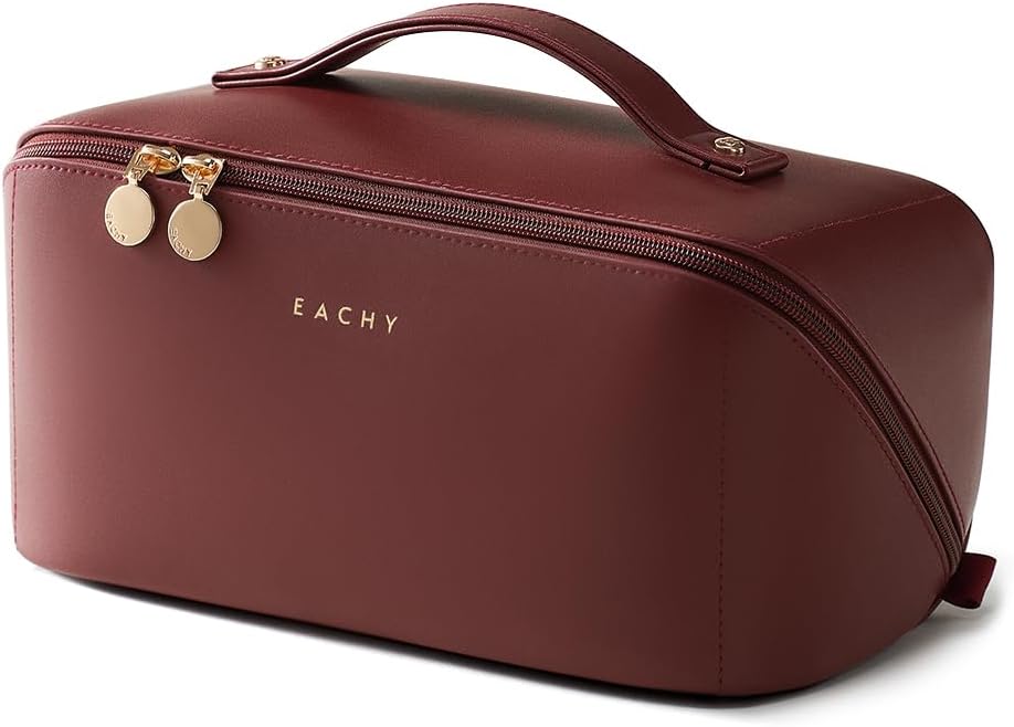 Travel Makeup Bag - Large Capacity Waterproof PU Leather Cosmetic Organizer for Skincare & Brushes | Portable Toiletry Bag