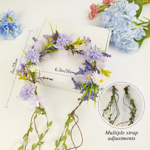 TooGet Purple Flower Crown Headband for Women Boho Wedding & Party Accessories