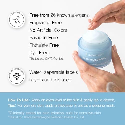 Nightingale Ecto-Hyaluronic Face Moisturizer with 8-Layer Hyaluronic Acid, Vegan & Hypoallergenic