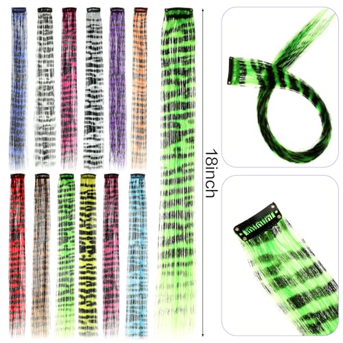 Suncalla 18" Stripe Raccoon Tail Wig Extensions - Set of 12, Halloween & Festival Costume Accessory