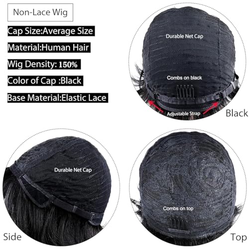 VRZ Pixie Cut Wigs for Black Women Brazilian Curly Pixie Cut Wig Human Hair Glueless Short Layered Wigs With Bangs Natural Black Color No Glue Human Hair Wig for Daily Use