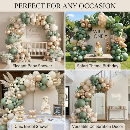 122Pcs Sage Green Cream Gold Balloon Arch Kit for Party Decor