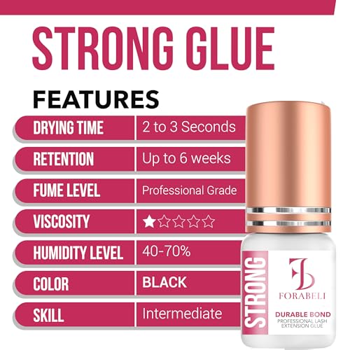 Forabeli Eyelash Extension Glue - 5ml Volume Lash Adhesive, 2-3 Sec Drying, 6 Weeks Retention