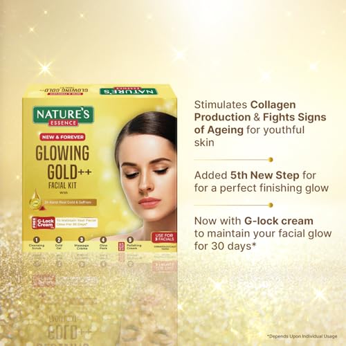NATURES ESSENCE Glowing Gold Facial Kit with De-Tan Mask & Gold Scrub, 75g