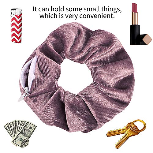 Velvet Hair Scrunchies with Hidden Zipper Pocket - 12 Piece Set