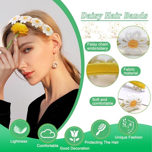Daisy Flower Headband for Women - Yellow Embroidered Hair Accessory