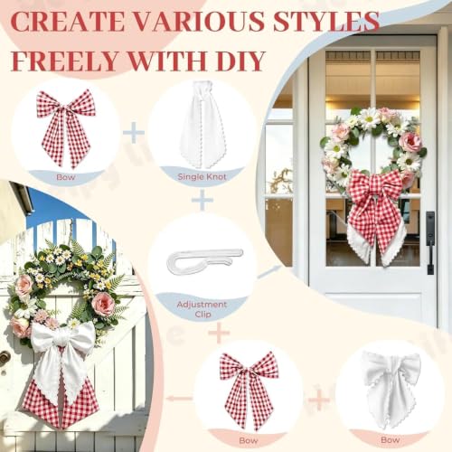 Layered Wreath Sash Set - White Scalloped & Red Buffalo Plaid