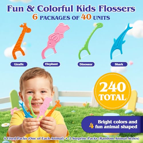 240 Count Kids Dental Floss Picks - Fun Animal-Shaped Toddler Flossers