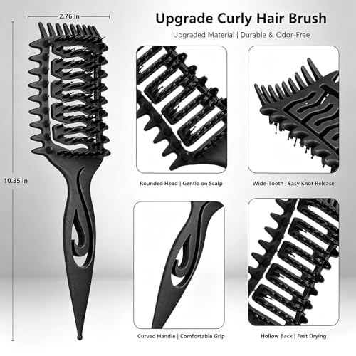 SLUPS Vented Wide-Tooth Curl Defining Hair Brush with Soft Bristles & Bonus Sleep Bonnet