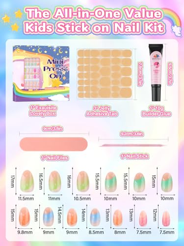 Kalolary 78 Pcs Kids Press-On Nails - Floral/3P Design Fake Nail Set