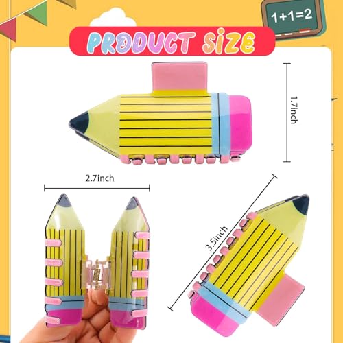 Tihebax Yellow Pencil Hair Clips for Teachers & Students 4-Pack - Cute School Spirit Hair Accessories