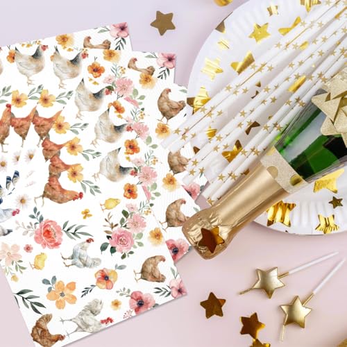 50PCS Watercolor Floral Chicken Napkins - Rustic Party Supplies
