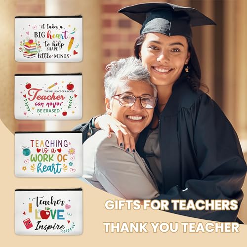 Teacher Appreciation Makeup Bag Set - 4 Pcs Canvas Cosmetic Bags