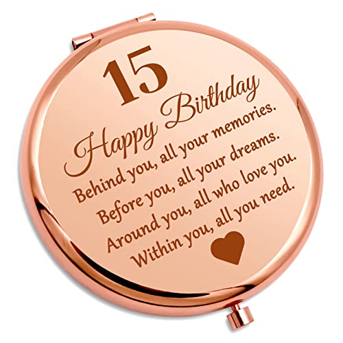 Gevody 15th Birthday Compact Makeup Mirror, Double-Sided Travel Mirror