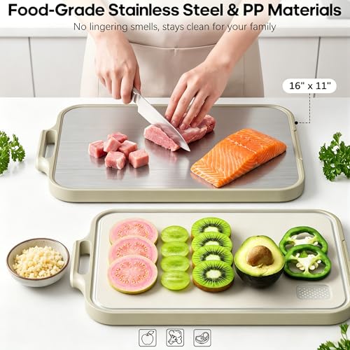 Stainless Steel Double-Sided Cutting Board with Juice Groove - 16"x11"