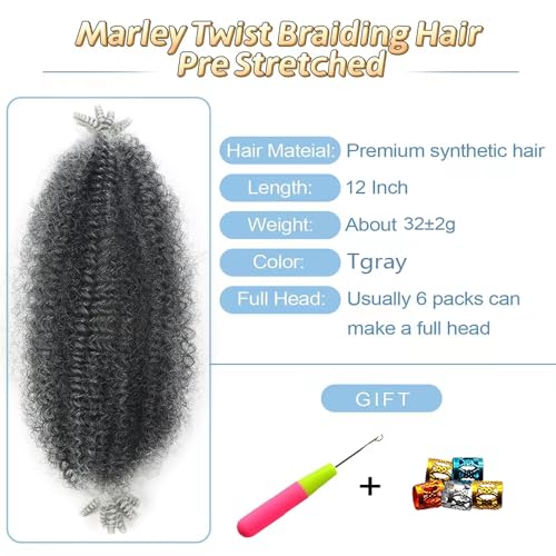 Kaluli 12 Inch Marley Twist Braiding Hair - Black & Gray (6 Packs)