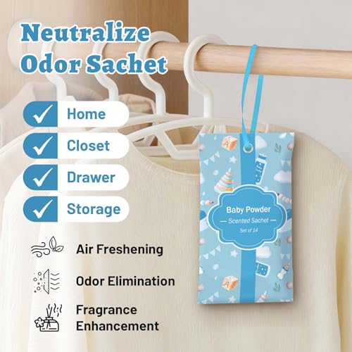 STRN Scented Sachets - Baby Powder Fragrance, 14 Packs for Drawers & Closets