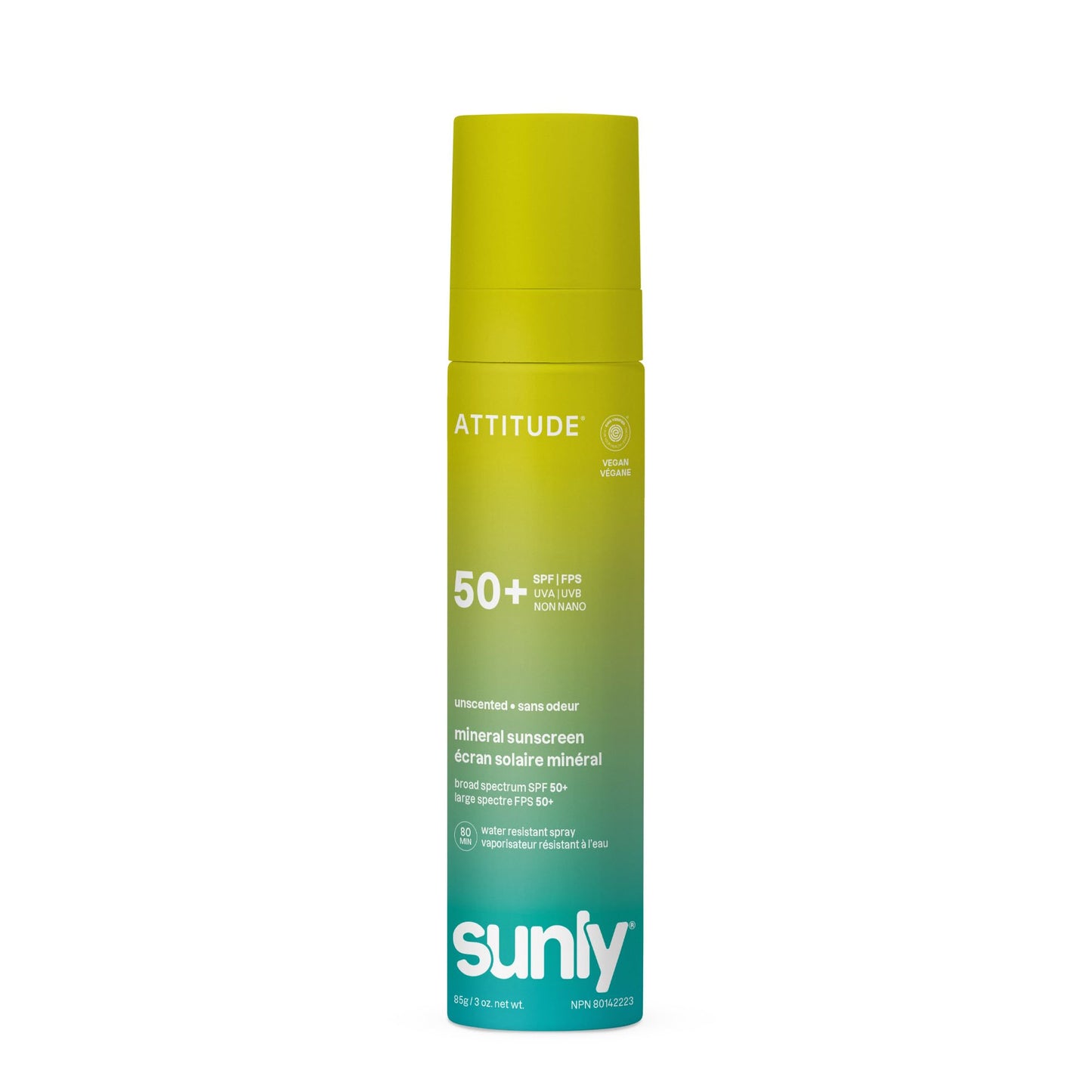 ATTITUDE Mineral Sunscreen Lightweight Lotion SPF 50, Broad Spectrum Zinc Oxide, EWG Verified, Non-Nano, Water-Resistant 80 Minutes, Non-Greasy for Face & Body, Vegan, Unscented, 3 Oz