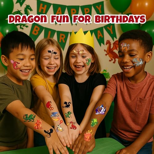 Pre-Cut Dragon Temporary Tattoos for Kids - 60 Pcs Party Favors