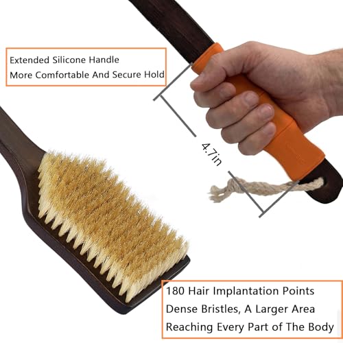 EnamelEVO Gray Stiff Back Scrubber with Long Handle for Full Body Exfoliation