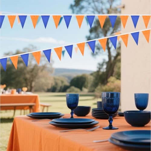 Orange and Blue Pennant Banner - 60ft Party Decoration for Events