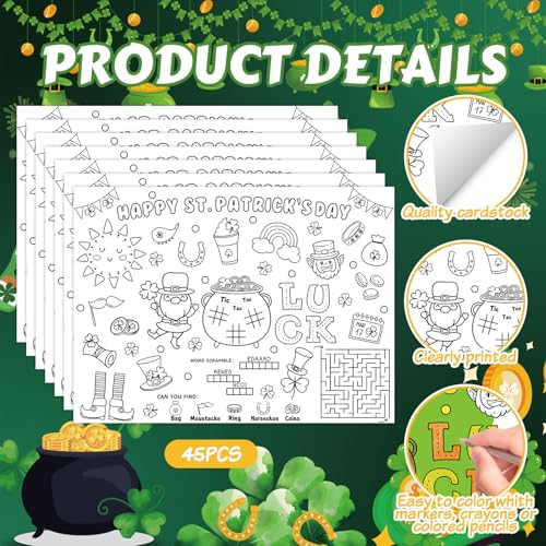 St. Patrick's Day Coloring Placemats - 45 Disposable Activity Mats for Kids
