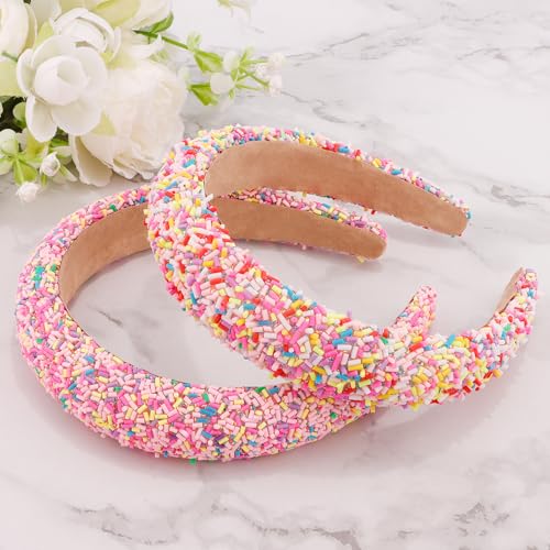 KICOSY Color 2 Candy Sparkly Wide Padded Headbands for Girls & Women - Non-Slip Hair Accessories
