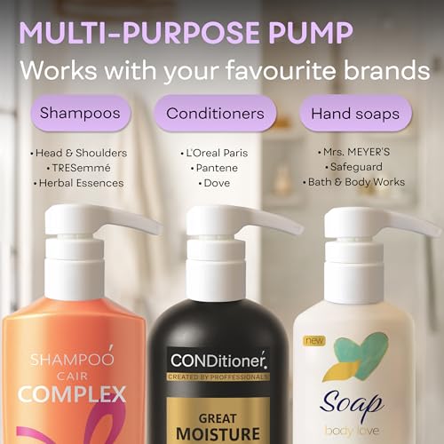 BRIGHTFROM Universal Shampoo & Conditioner Dispenser Pump Set for 12oz-33.8oz Bottles, Fits 28/410 Neck, Pack of 2