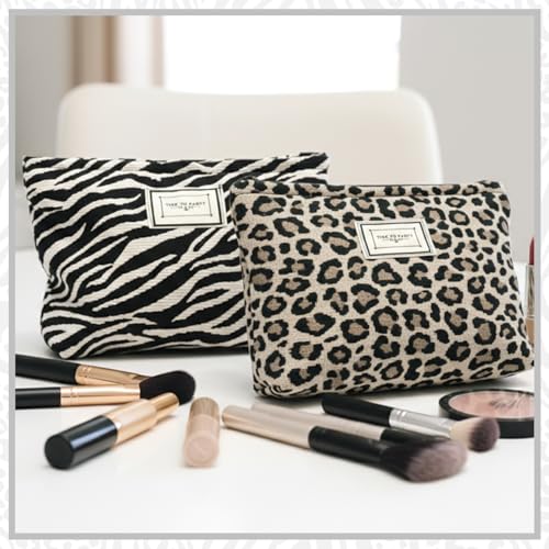 Sunolkie 2-Pack Corduroy Makeup Bag - Travel Cosmetic Pouch Organizer