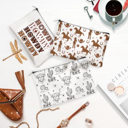 Western Cowboy Cactus Canvas Makeup Bags - Set of 4, Travel Organizer with Zipper, Western Themed Cosmetic Pouches