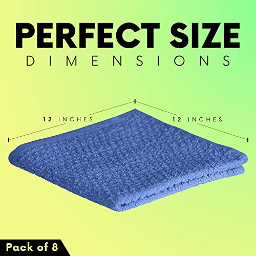 Quick-Dry Cotton Washcloths - 8 Pack, 12x12 Inch for Face & Body