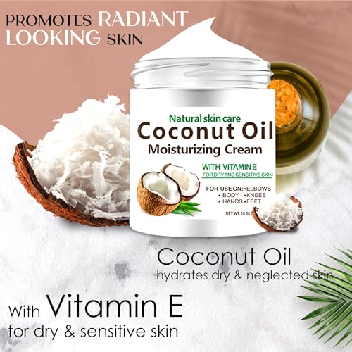 ElvenStars Coconut Oil Moisturizing Cream 300ml - Hydrating Body Lotion for Dry Skin