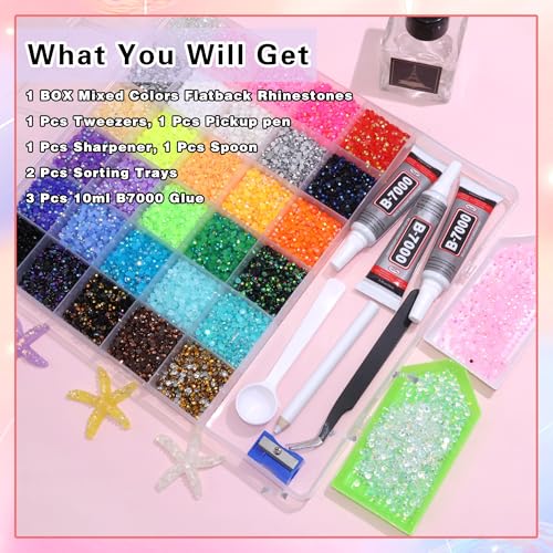 RODAKY 30-Color Jelly Resin Rhinestone Kit 3mm Flatback Gems for Nail Art