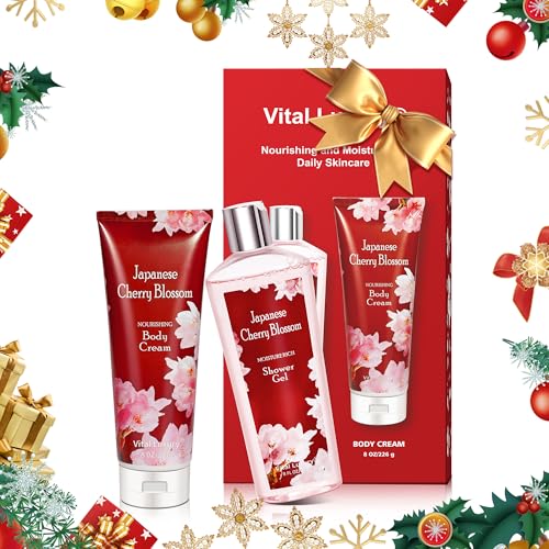Vital Luxury Japanese Cherry Blossom Bath & Body Set Shower Gel & Body Cream for Her & Him