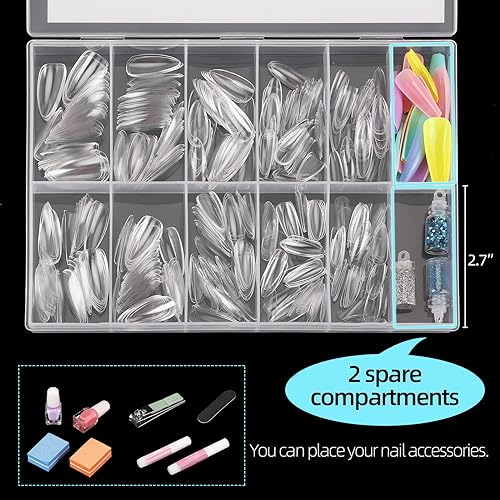 Ohlove 500Pcs Almond Clear Full Cover Nail Tips (10 Sizes) - A-Almond-Clear fake nails