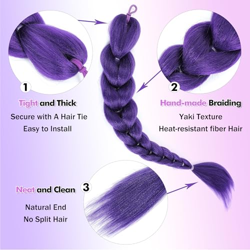 Getgal 24 inch Purple Braids Ponytail Hair Pre Braiding Hair with Tie Synthetic Purple Hair Extensions for Halloween Costume Cosplay£¨24inch Braids Ponytail£©