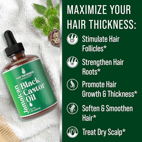 Hair Thickness Maximizer Jamaican Black Castor Oil 2oz - Organic Vegan Hair Growth Treatment