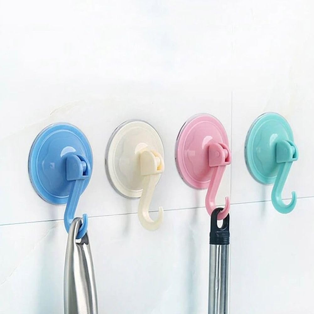 Clothe Hangers Self Adhesive Portable Punch-Free Vacuum Suction Cup Hook Multifunctional Round Towel Racks (White)