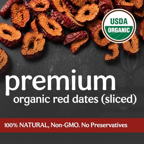 Organic Sliced Jujube Red Dates - Pitted, Herbal Tea, 4 OZ