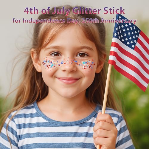 Mysense Patriotic Red White and Blue Body Glitter Stick,4th of July Accessories,Sparkling Face Hair Glitter for 4th of July Outfits Women Kids,American Flag Makeup for Independence Day 250 Anniversary