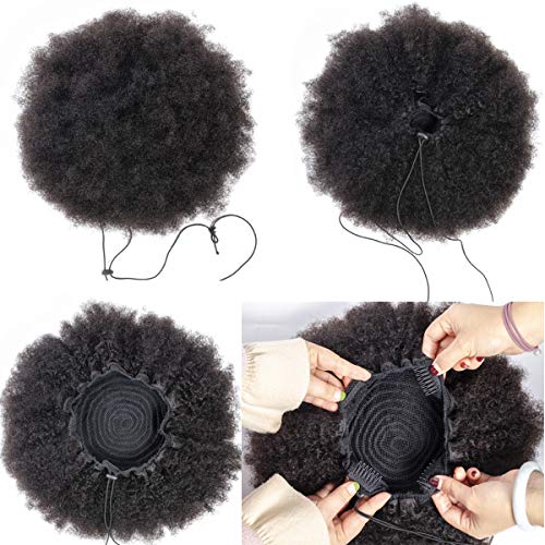 WENYU 6 Inch Afro Puff Drawstring Ponytail Extension - Human Hair, Natural Color