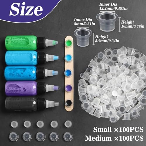 RAQEHO Mix Size Plastic Tattoo Ink Caps - Small & Medium, 200 Pack