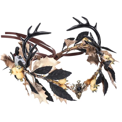 MOSTORY Light Up Antler Crown, Dark Elf Flower Circlet for Renaissance Fair